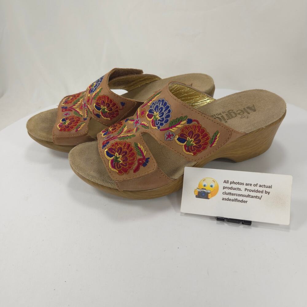Alegria Embroidered Leather Slide Sandal Casual Womens Size 8.5 38 LIN647N Multi